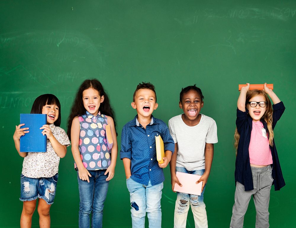 Group of diverse cheerful kids