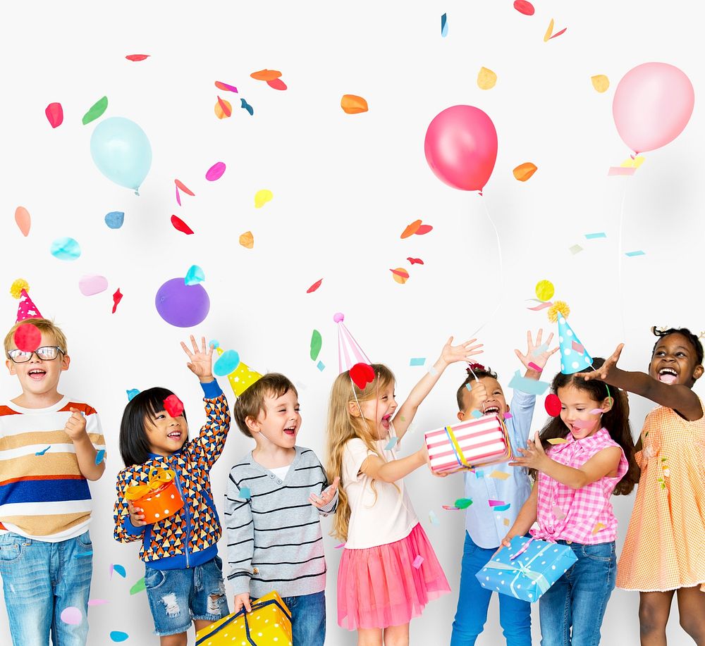 Group of diverse kids enjoying a party