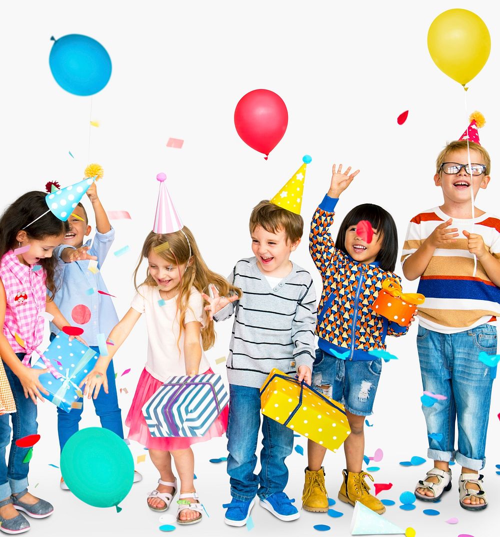 Group of diverse kids enjoying a party