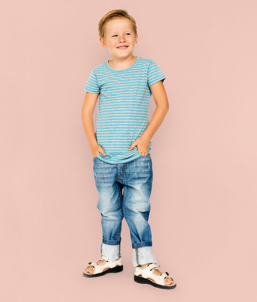 Little Boy Smiling Face Expression Studio Portrait