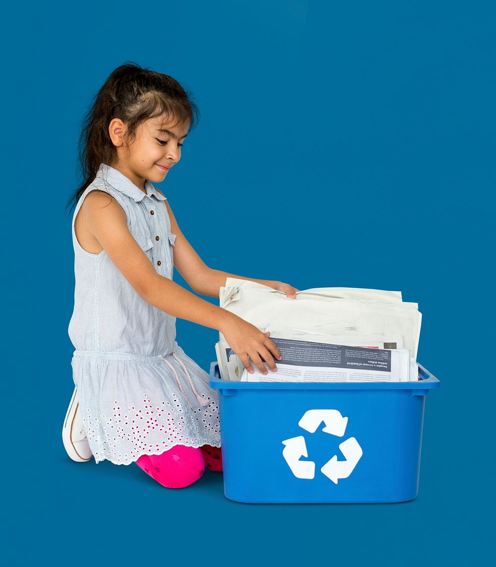 Little Girl with Recyclable Paper Environmentally
