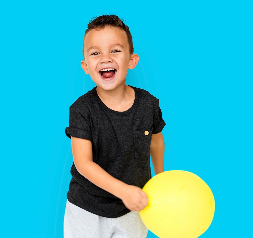 Little Boy with Yellow Balloon Studio Portrait