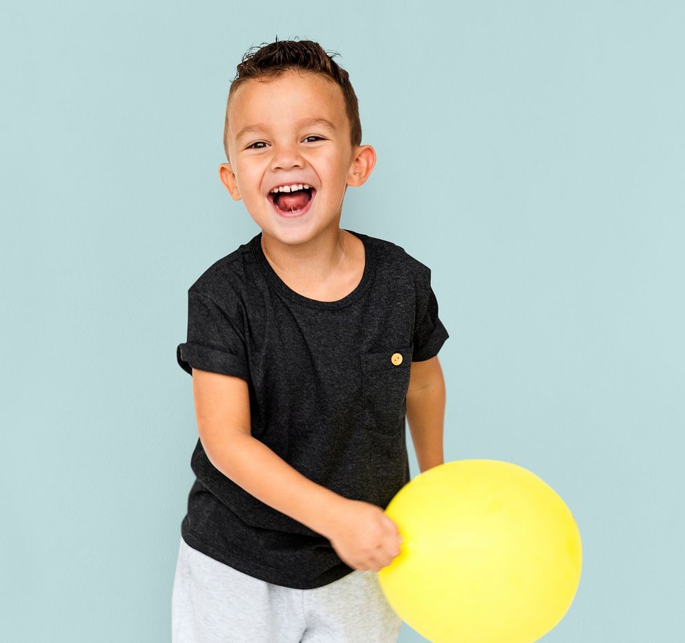 Little Boy with Yellow Balloon Studio Portrait