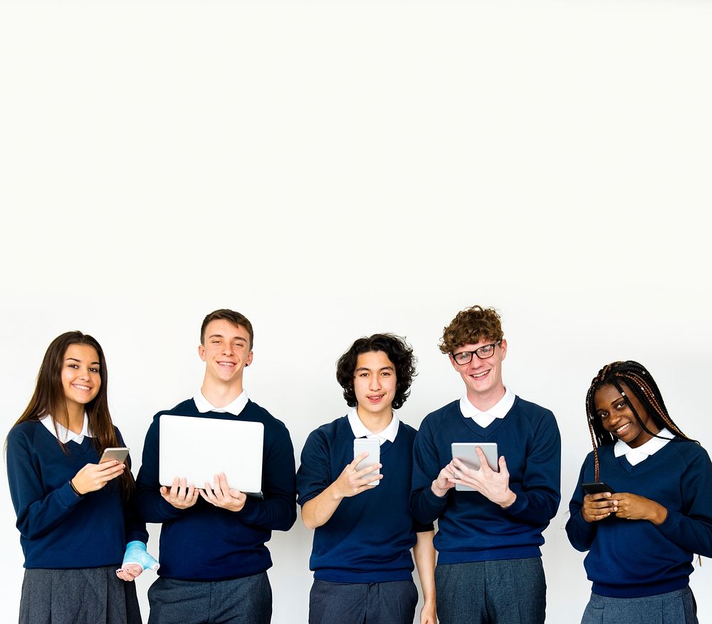Group of students using digital devices