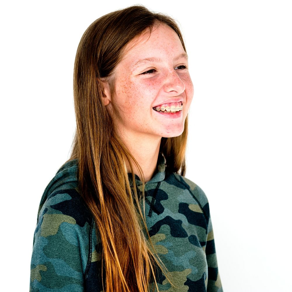 Young adult girl smiling studio portrait