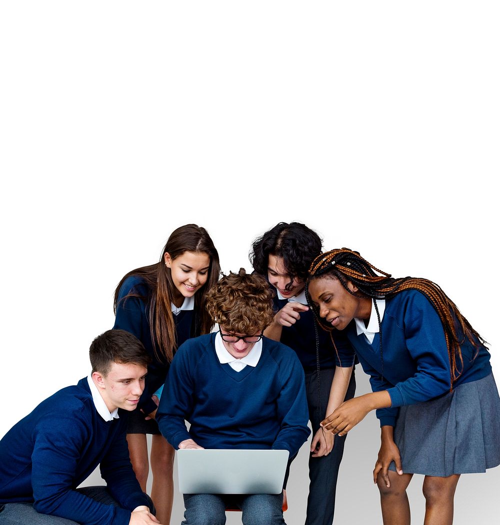 Group of Diverse Students Using Laptop Studio Portrait