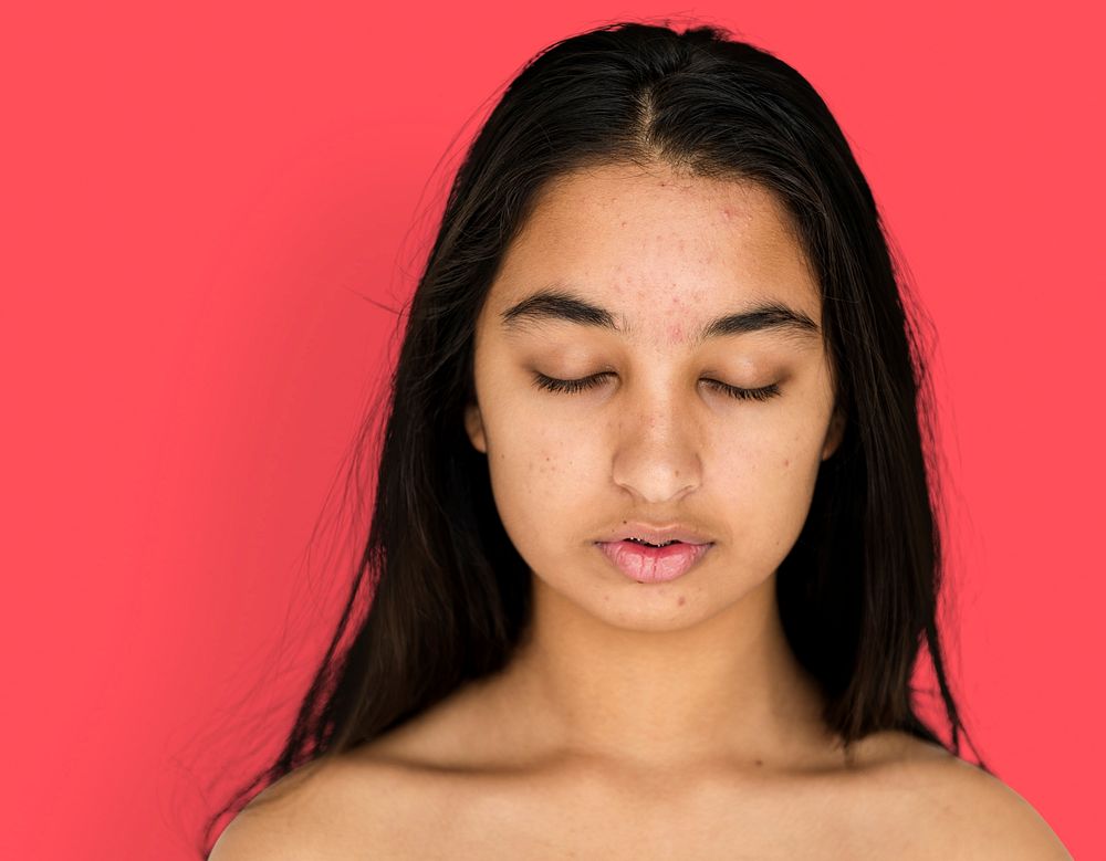 Young Adult Woman Topless Studio Portrait