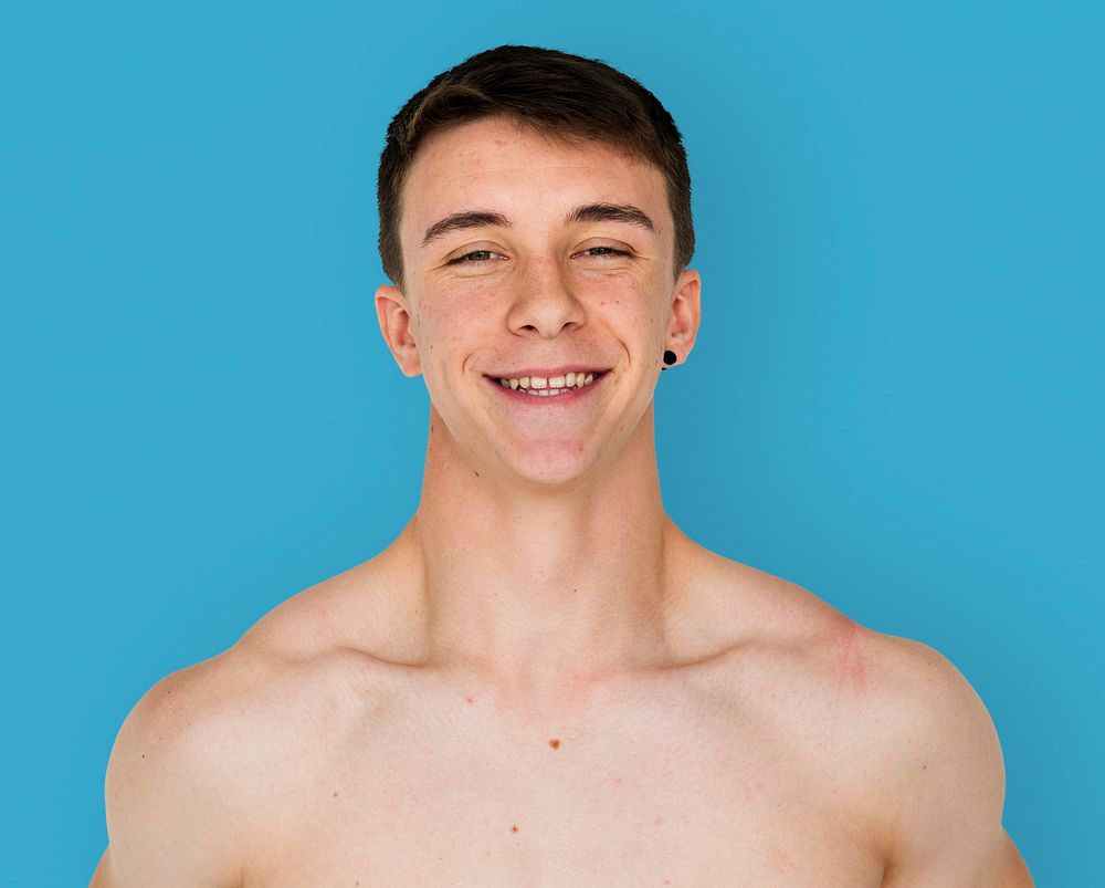 Young Adult Man Cheerful Smile Face Studio Portrait