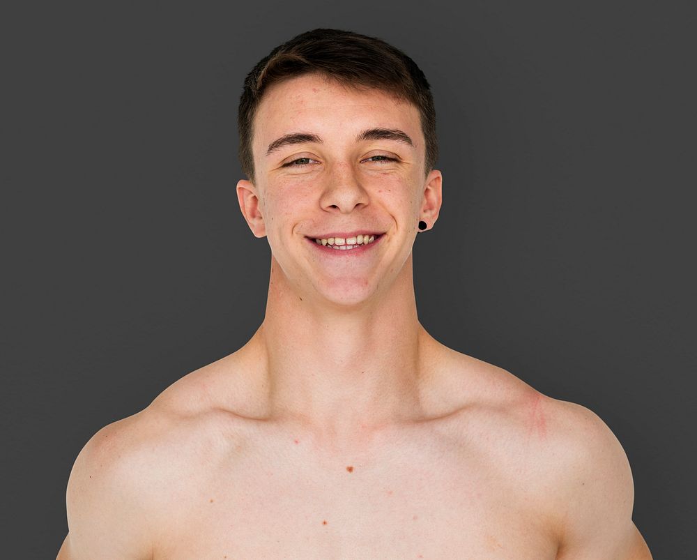 Young Adult Man Cheerful Smile Face Studio Portrait