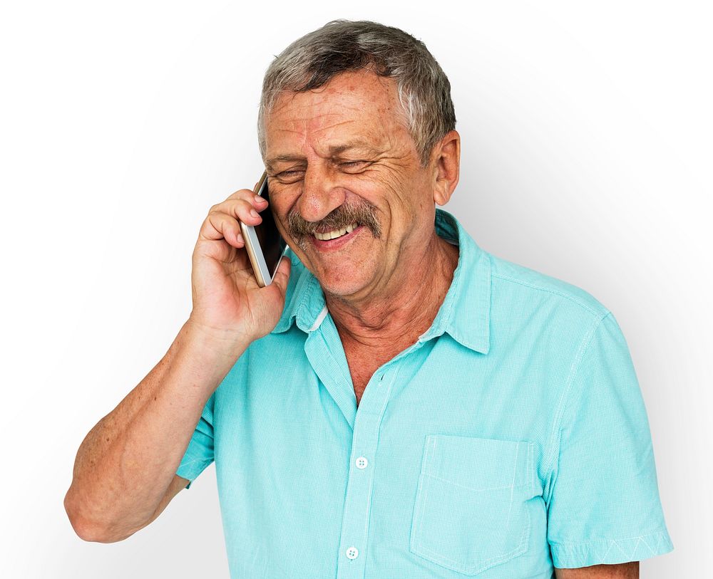 Senior Adult Man Talking on Mobile Phone Studio Portrait