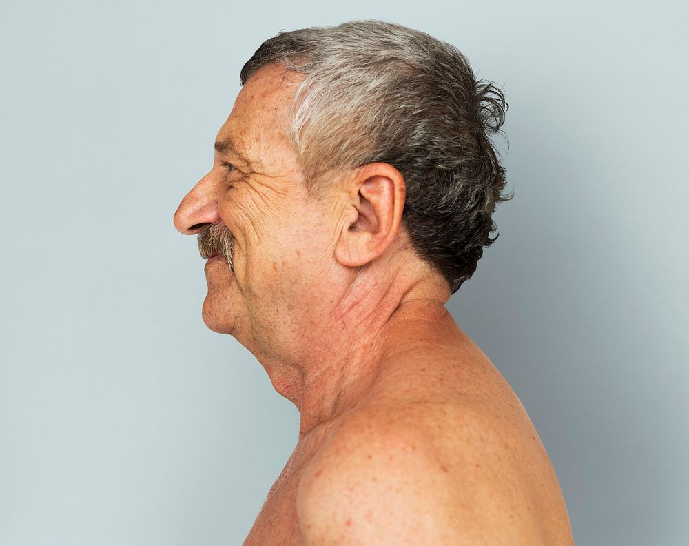 Senior Adult Man Bared Chest Studio Portrait