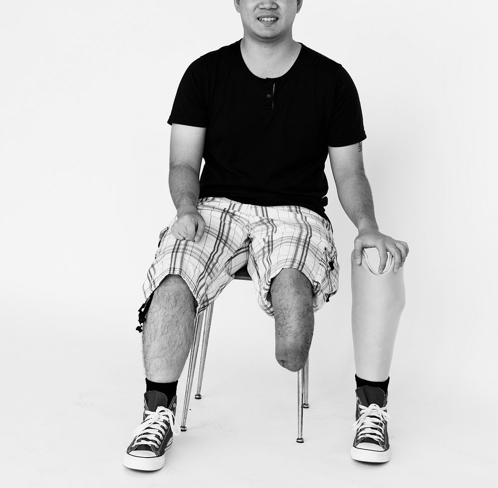 Disabled people studio shoot on white background