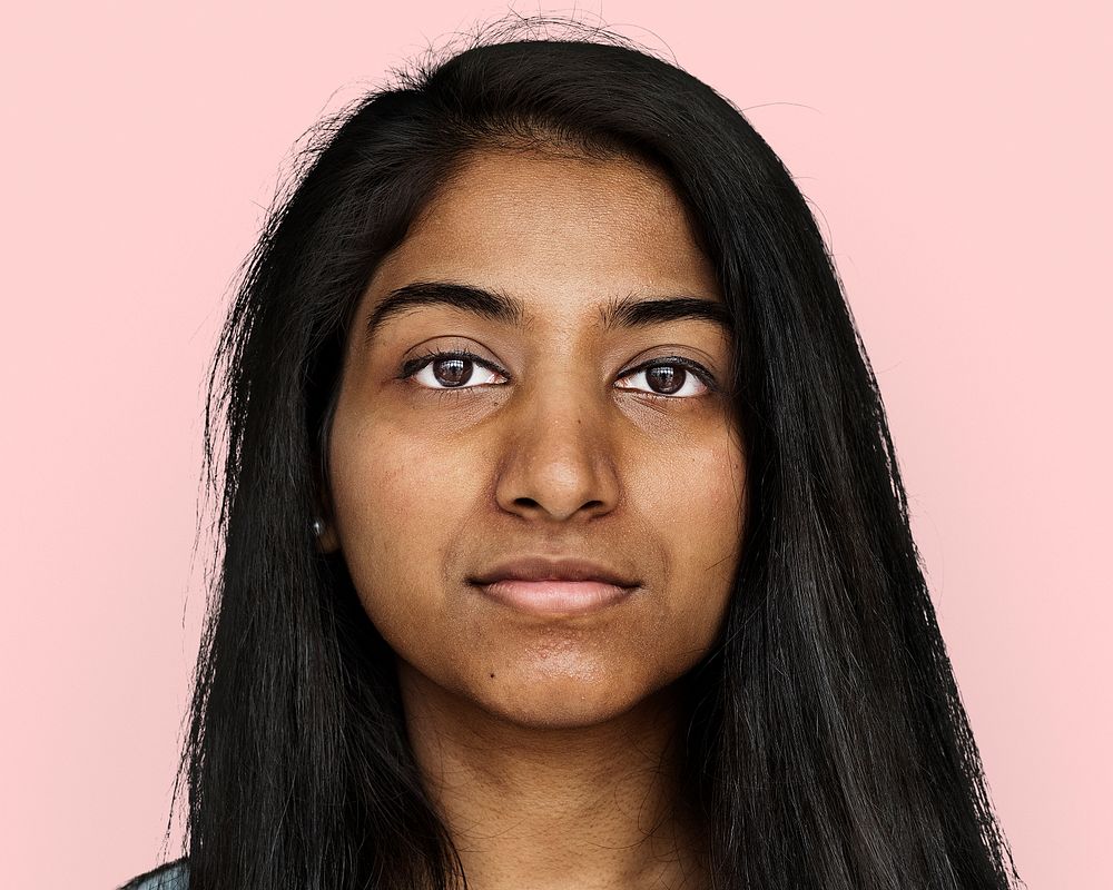 Indian young woman, face portrait psd close up 