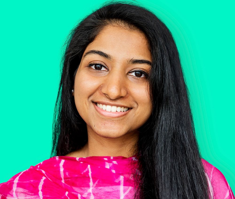 Young woman smiling studio photo