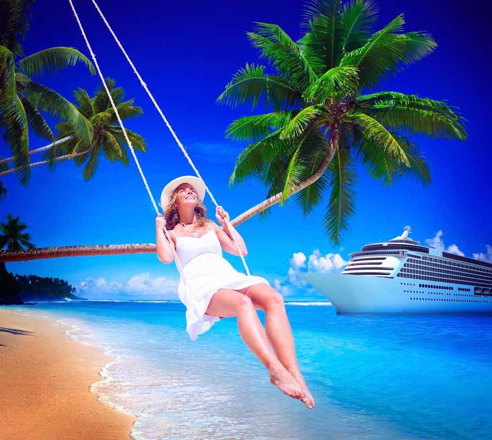 Woman Swinging Summer Beach Relaxing Concept