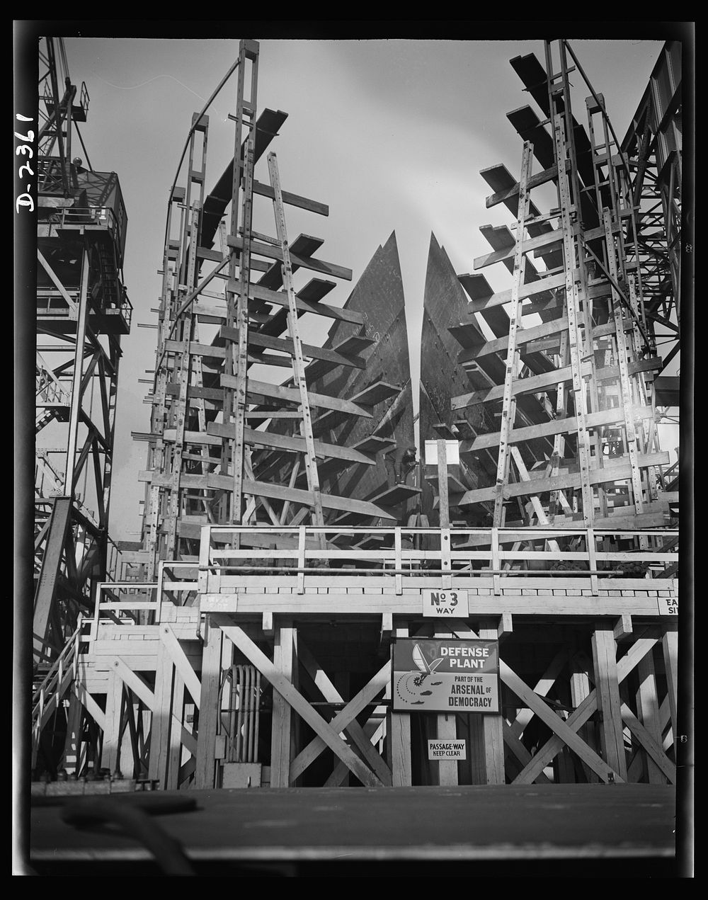 Shipbuilding. "Liberty" ships. This is the bow of a new Liberty Fleet member, awaiting its hose or template at a large…