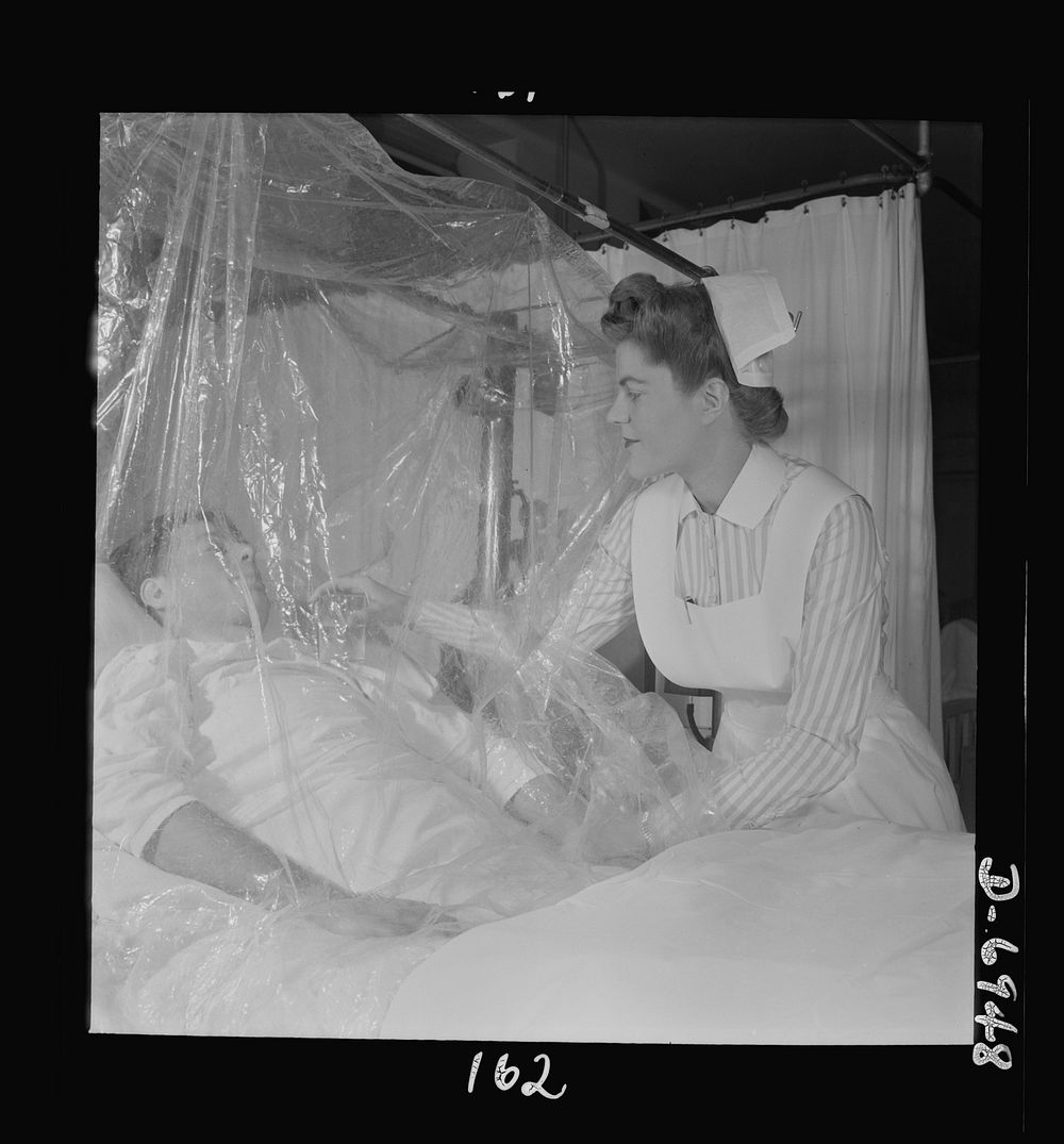 Nurse training. Taking care of an oxygen-tent patient is one of the many duties which students like young Susan Petty must…