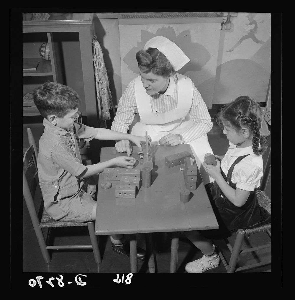 Nurse training. Construction toys help to rehabilitate convalescents and "ambulatory" patients. As a part of her nursing…