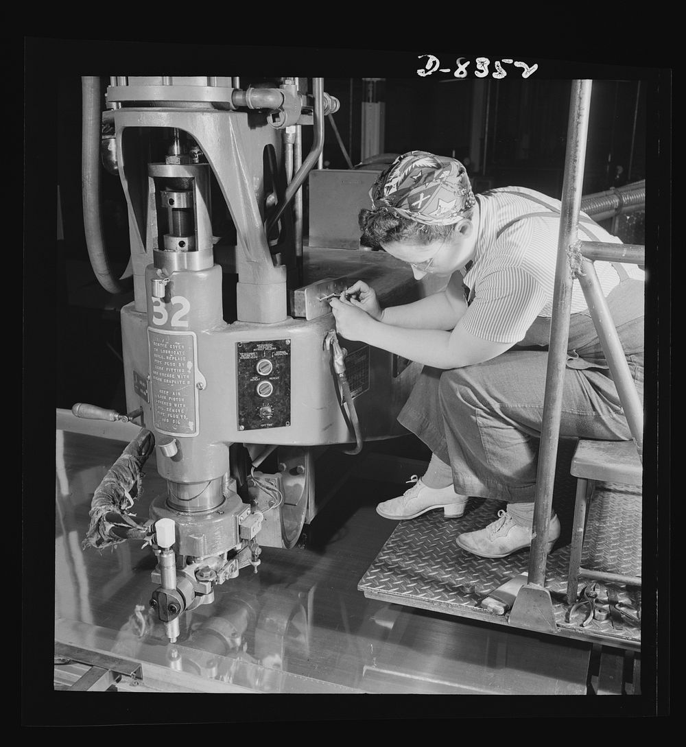 Production. B-17F heavy bomber. An electric spot welding job on a part for a new B-17F (Flying Fortress) bombers at the…