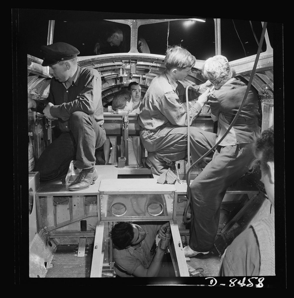 Production. B-17 heavy bomber. A skilled team of men and women workers at the Boeing plant in Seattle complete assembly and…