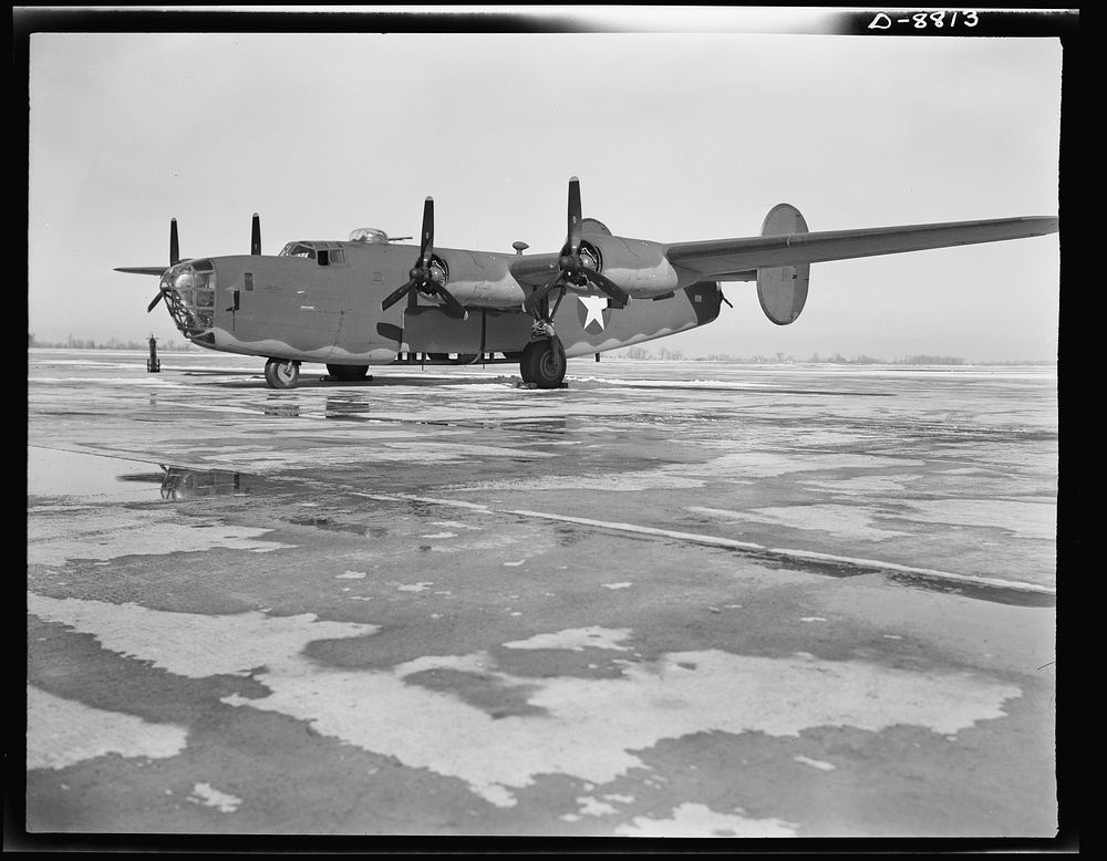 Production. B-24E (Liberator) bombers at Willow Run. A new B-24E (Liberator) bomber, just off the assembly line at Ford's…
