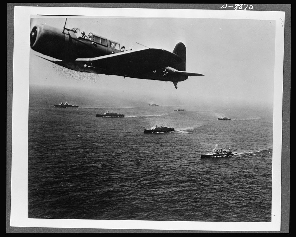 Convoy. A scout plane from the aircraft carrier USS Ranger returns from a patrol flight of the area of the sea through which…