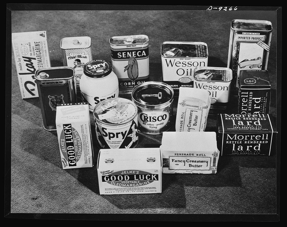 Butter, also margarine, lard, shortenings, cooking and salad oils.... Sourced from the Library of Congress.