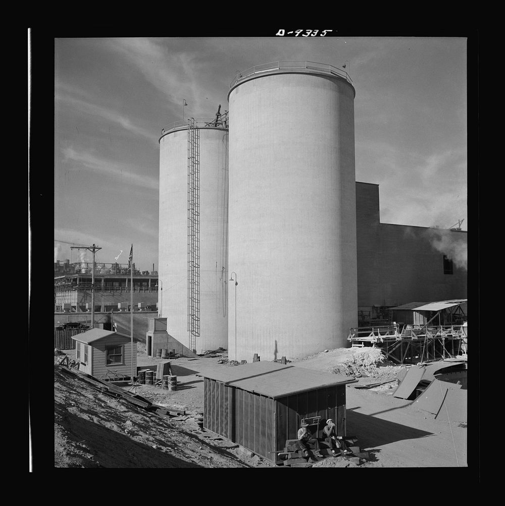 Production. Magnesium. Giant silos for the storage of raw materials for the manufacture of magnesium tower eighty-four feet…