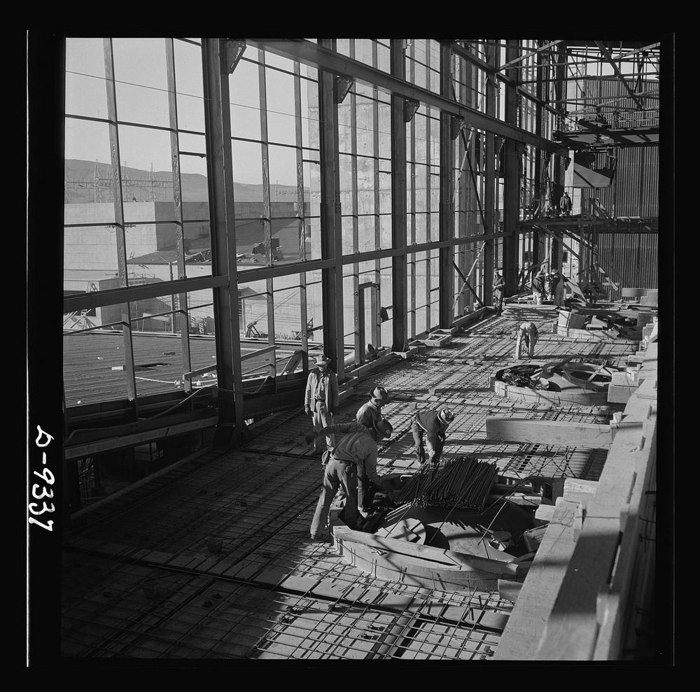 Production. Magnesium. High above the Nevada desert workmen lay reinforcing steel for the concrete floor of one of the 360…