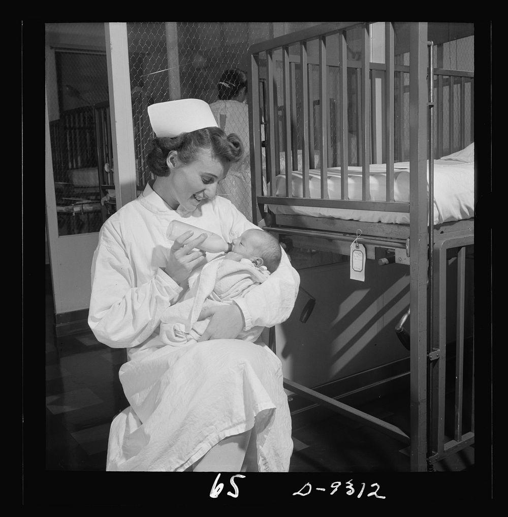 Nurse training. Care of infants is part of every student nurse's training. Sourced from the Library of Congress.