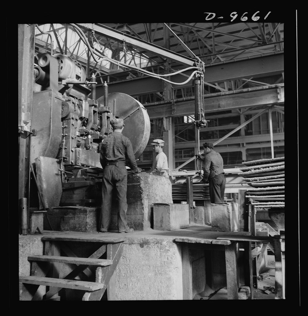 Production. Copper (refining). Shearing sheets of copper produced by electrolysis at a large refining operation. Large…