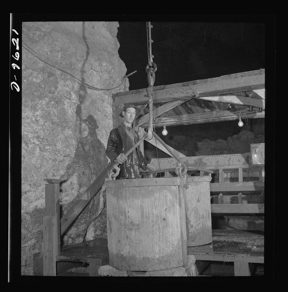 Production. Zinc. A bucket of zinc ore ready for hoisting from a mine serving a large concentrator. From the Eagle-Picher…
