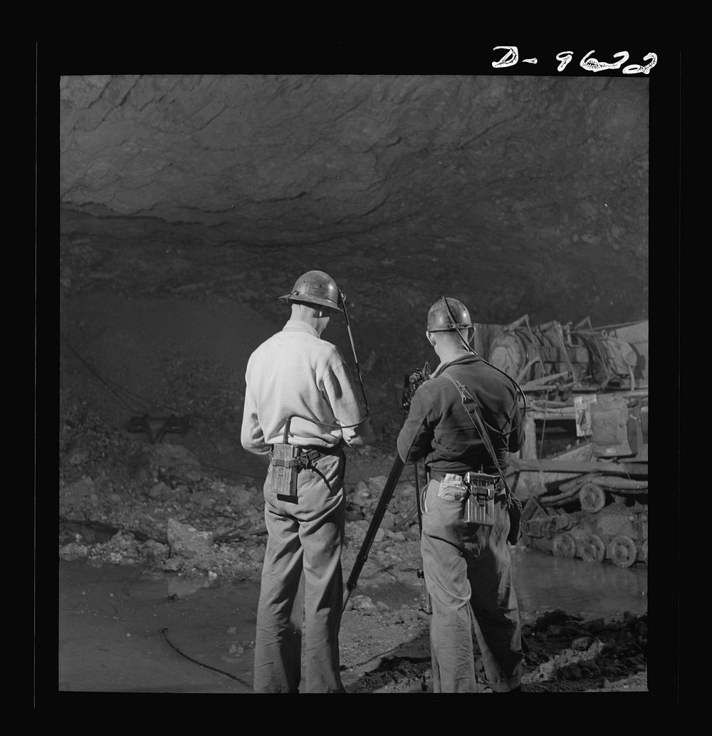 Production. Zinc. Surveyors in a zinc mine which serves a large concentrator. From the Eagle-Picher plant near Cardin…