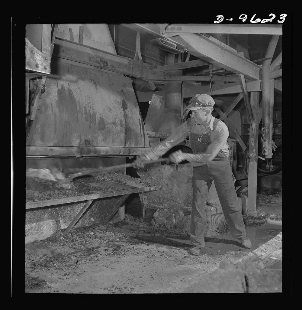 Production. Zinc. Husky worker in a large zinc smelting operation. From the Eagle-Picher plant near Cardin, Oklahoma, come…