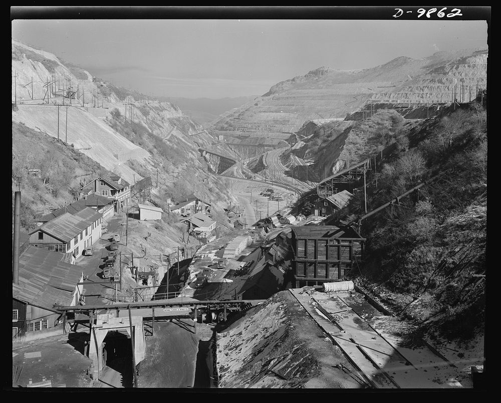 Utah Copper: Bingham Mine. Utah Copper Company, Bingham Canyon, Utah. Looking down Carr Fork Canyon. Sourced from the…