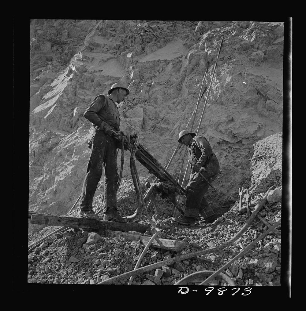 Utah Copper: Bingham Mine. Drilling blast holes with a rock-drill machine at the open-pit mining operations of Utah Copper…