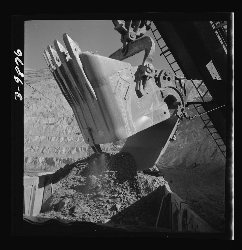 Utah Copper: Bingham Mine. Dipper of a huge ore-loading shovel at the open-pit mining operations of Utah Copper Company at…