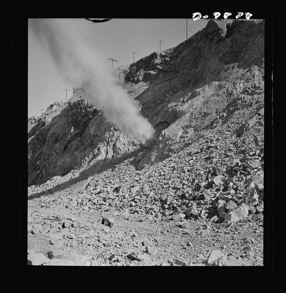 Utah Copper: Bingham Mine. Blasting at the open-pit mining operations of Utah Copper Company at Bingham Canyon, Utah.…