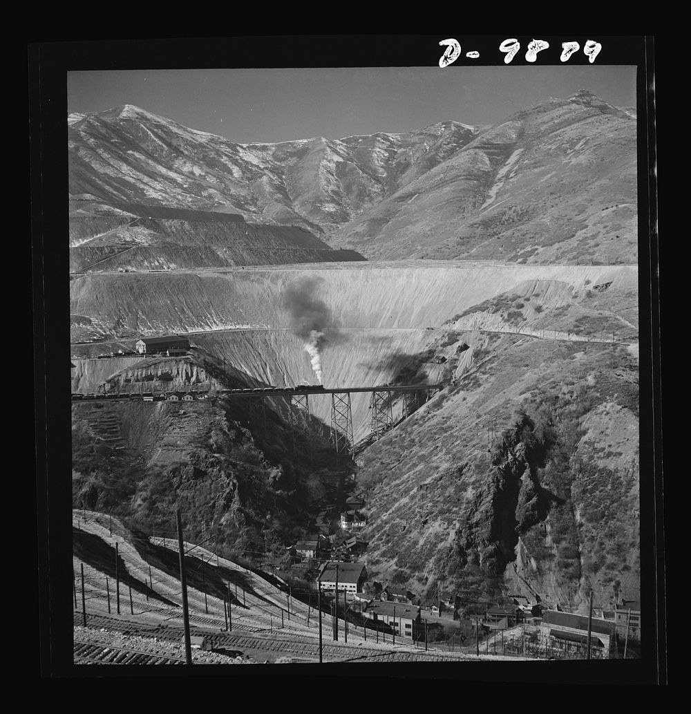 Utah Copper: Bingham Mine. A section of the open-pit mining operations of Utah Copper Company at Bingham Canyon, Utah.…