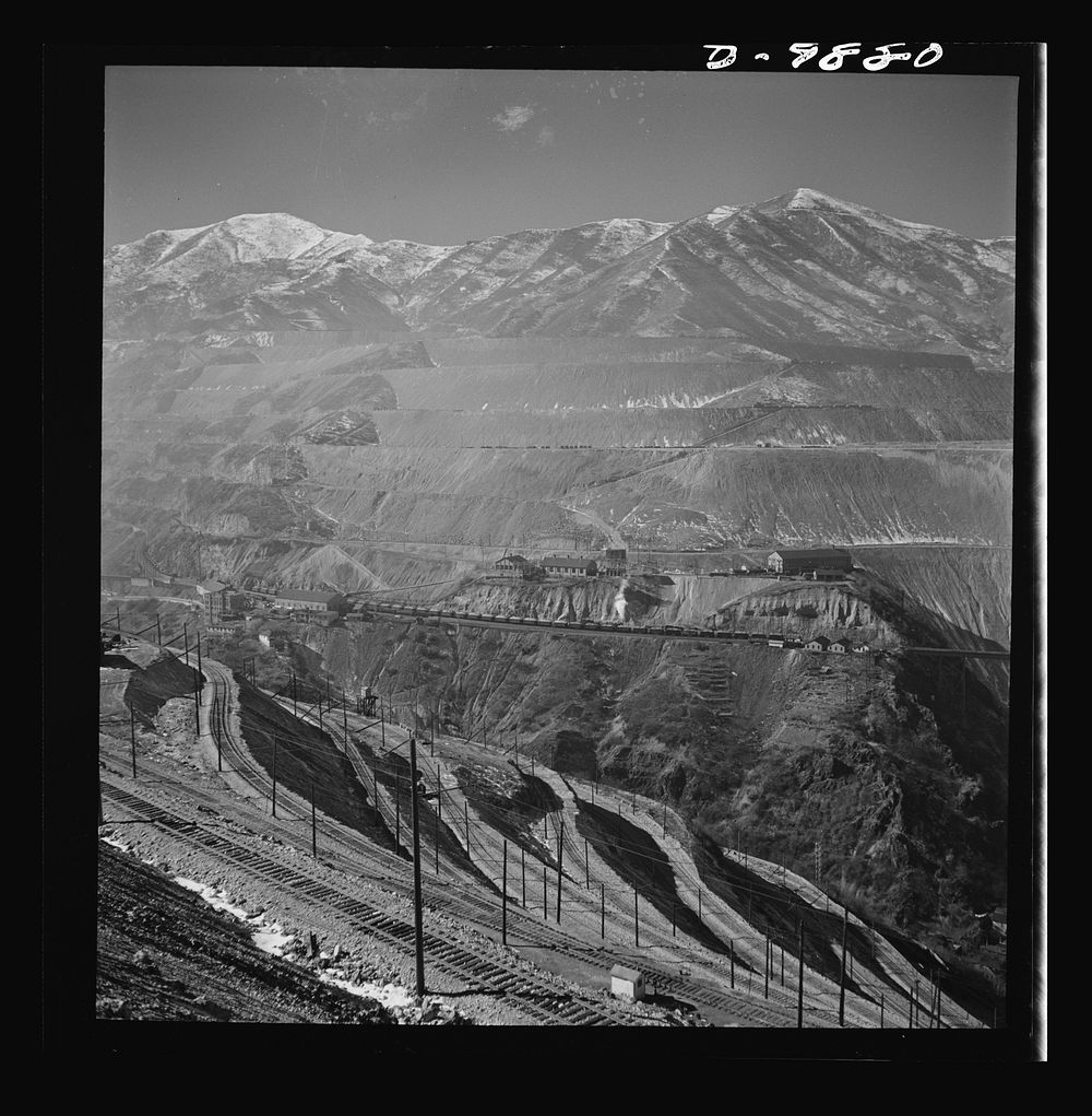 A section of the open-pit mining operations of Utah Copper Company at Bingham Canyon, Utah. Sourced from the Library of…