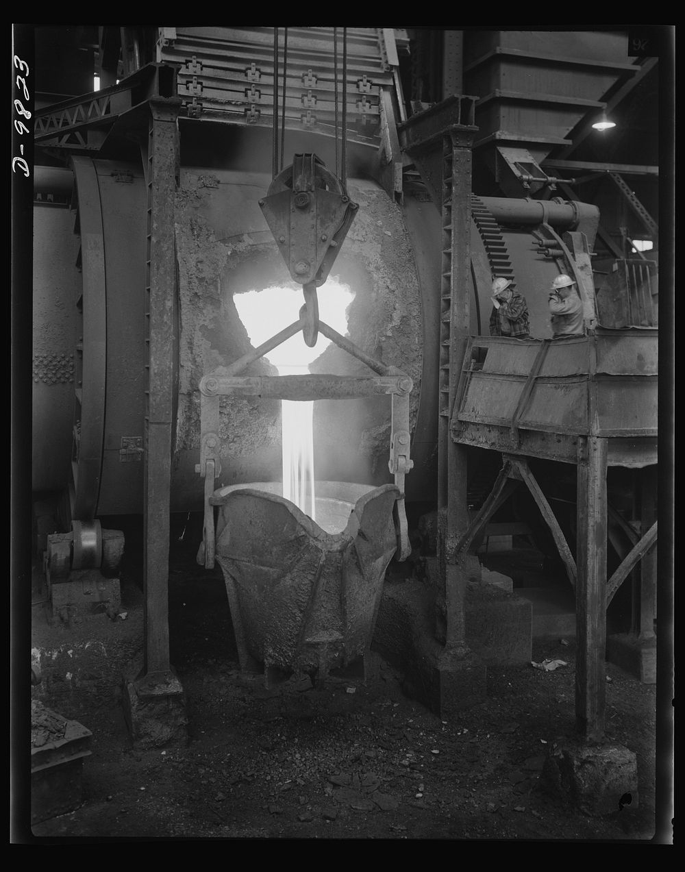 Production. Copper. Molten copper pouring from a converter at the Garfield, Utah smelter of the American Smelting and…