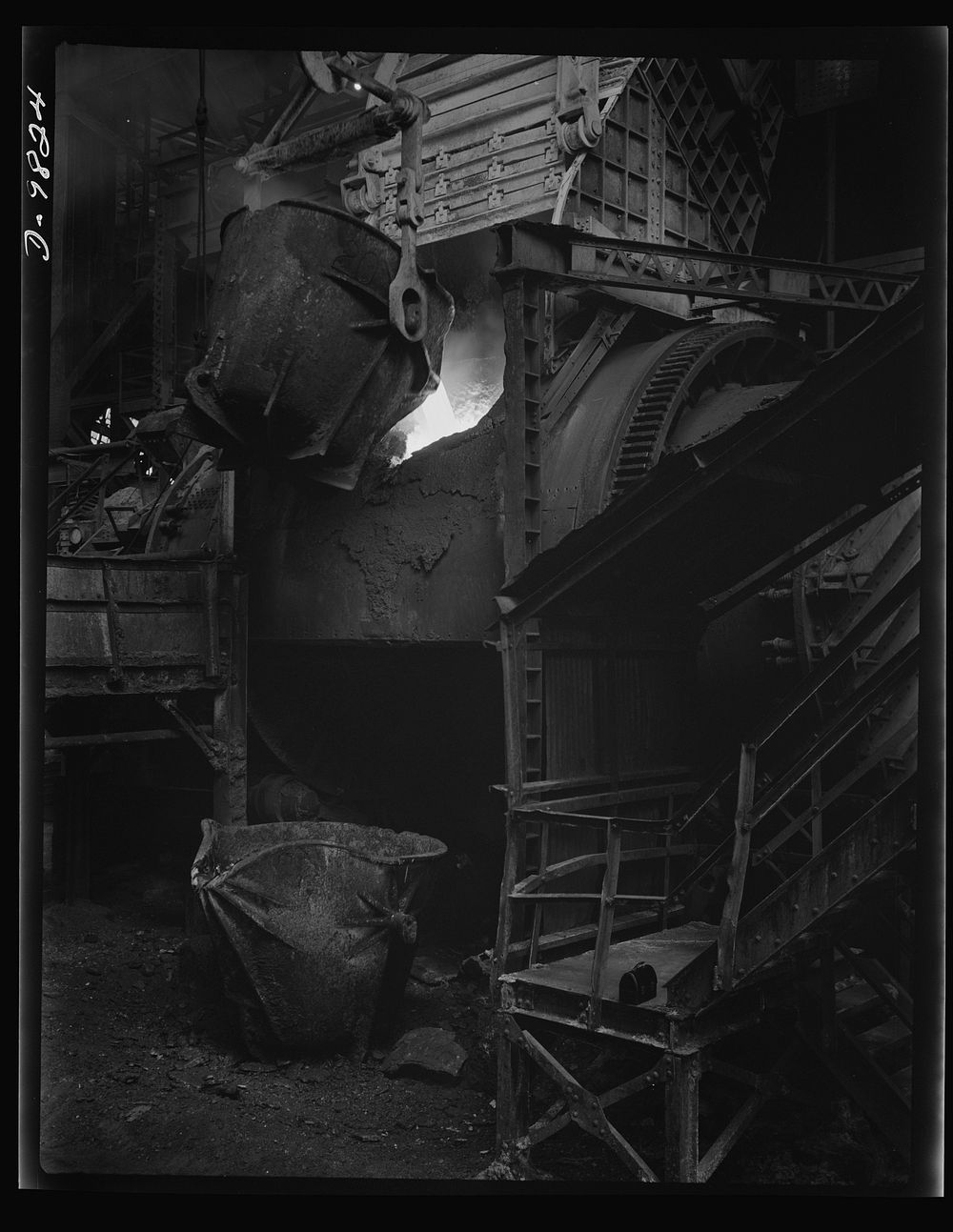 Production. Copper. Loading a copper converter at the Garfield, Utah smelter of the American Smelting and Refining Company.…