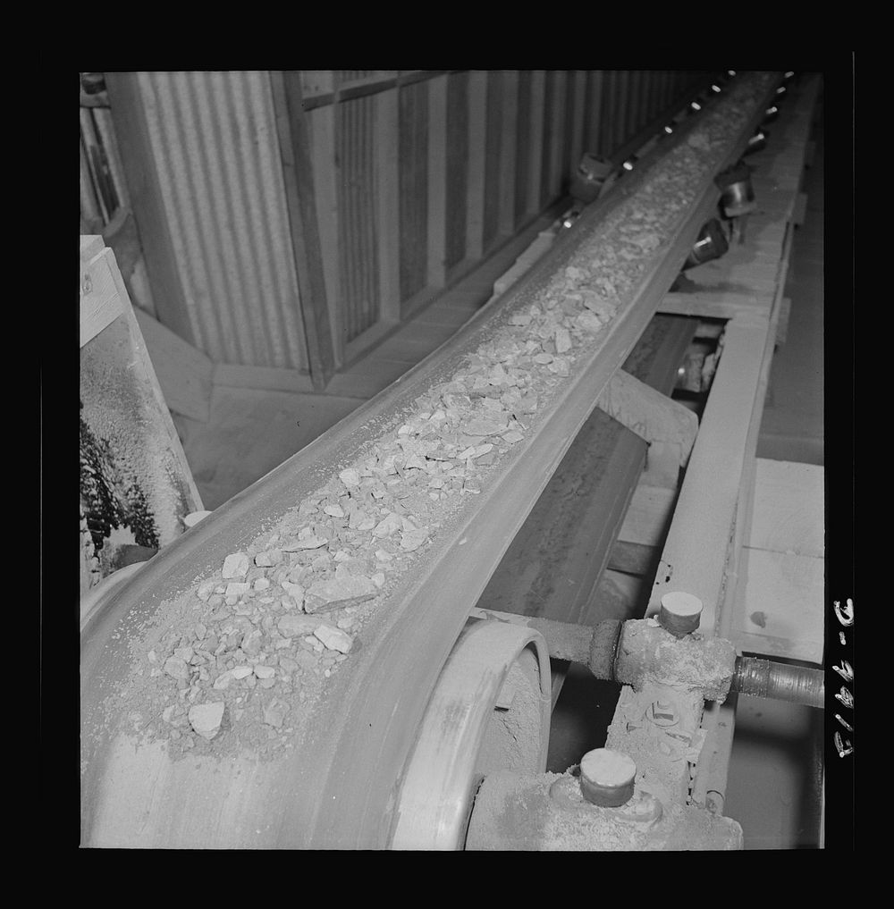 Production. Tungsten. Tungsten ore traveling on a belt conveyor at a concentrating plant near Kingman, Arizona. The Boriana…