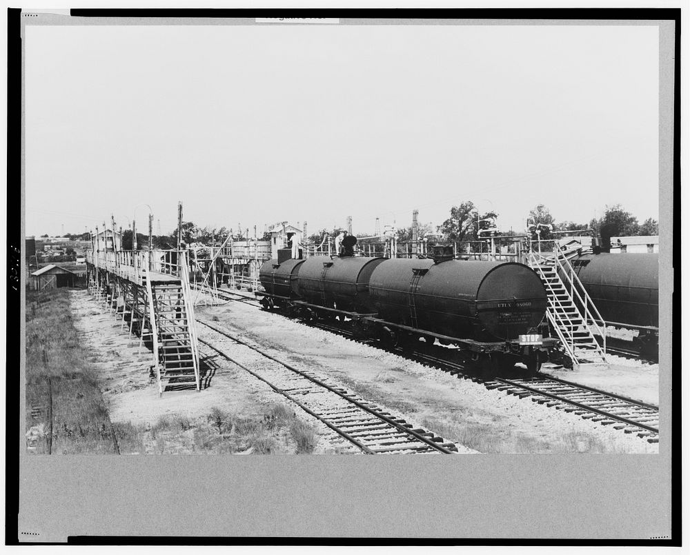Loading platform for tank cars, Seminole oil field, Oklahoma by Russell Lee