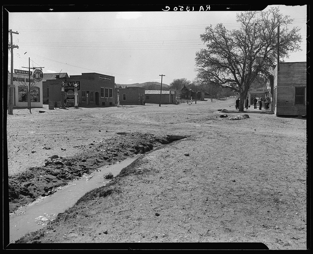 Main street of town. Shows irrigation ditch. Escalante, Utah. Sourced from the Library of Congress.