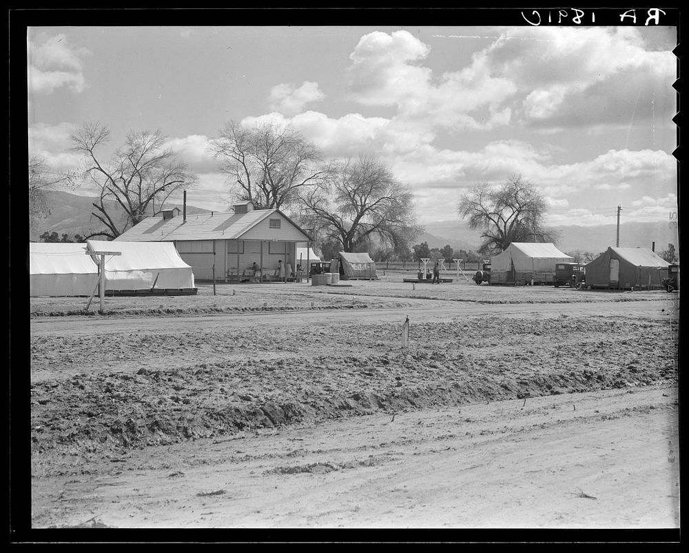 Kern County camp for migrants. Planned and erected by the Resettlement Administration fifteen miles out of Bakersfield…