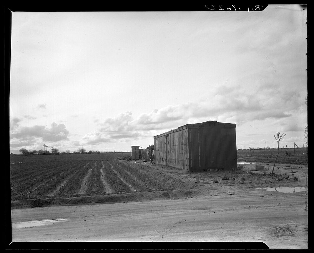 Freight car converted into house in "Little Oklahoma," California. Sourced from the Library of Congress.