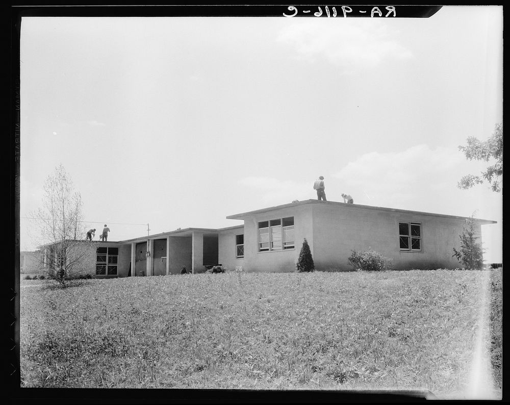 Hightstown, New Jersey. Type house for two families (incomplete). Will be ready for occupancy July, 1936. Sourced from the…