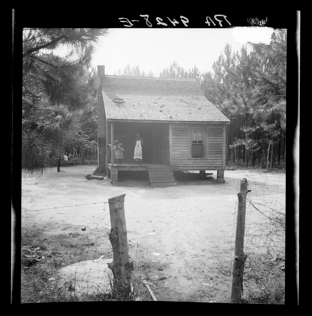 Home of turpentine worker near Cordele, Alabama. Father's wage is one dollar a day. This is the standard of living the…