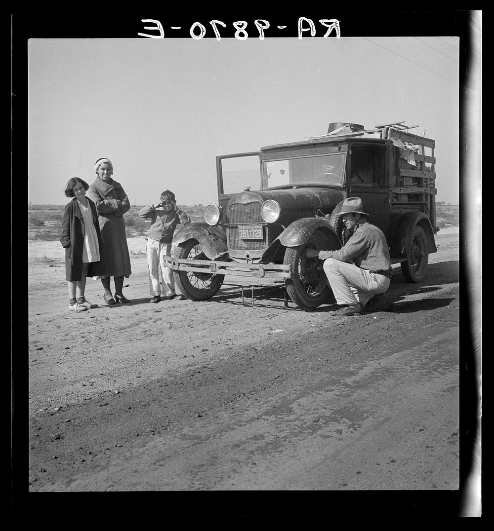 Drought refugee family from McAlester, Oklahoma. Arrived in California October 1936 to join the cotton harvest. Near Tulare…
